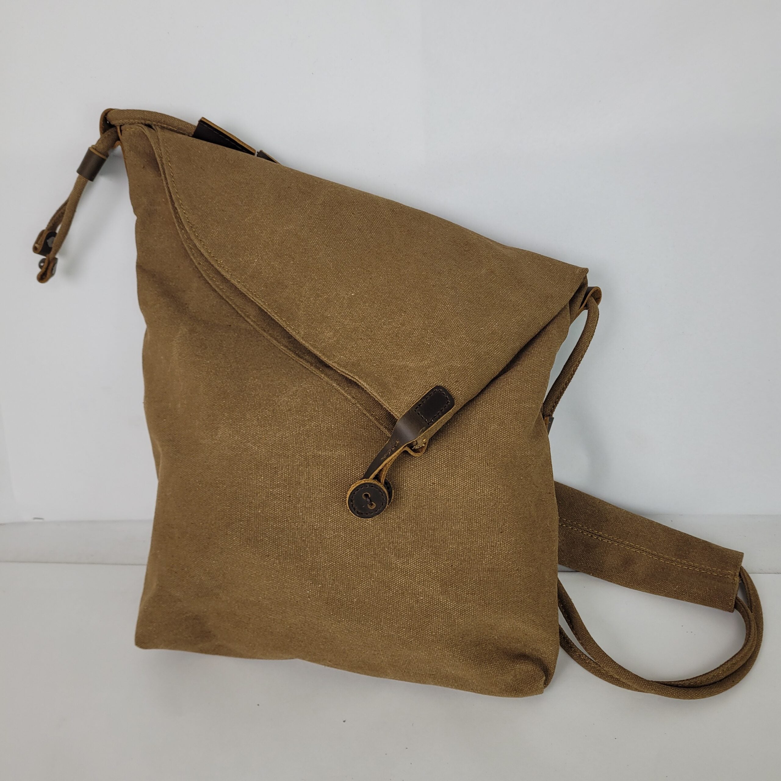 Canvas Cross Body Messenger Bag – Brown with Leather Trim
