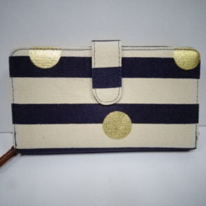 Ladies Wallet – Navy Stripe Gold Dot