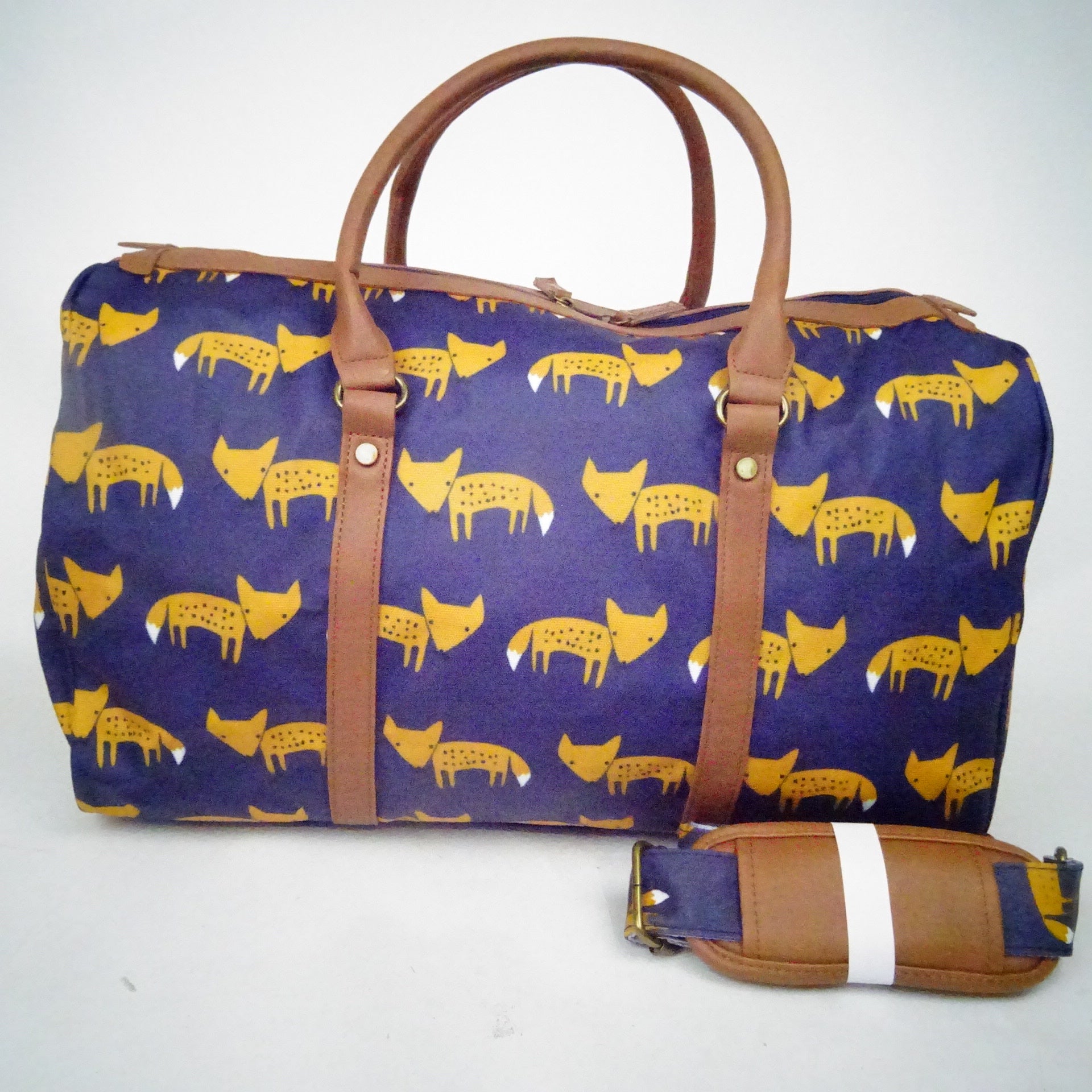 Travel Weekender Crossbody Bag – Navy Fox Print