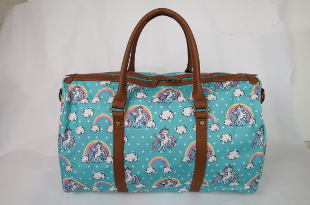 Travel Weekender Crossbody Bag – Unicorn Aqua Blue Print