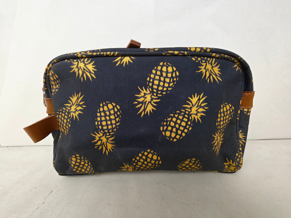 Cosmetic & Toiletry Bag - Navy with Gold Pineapple