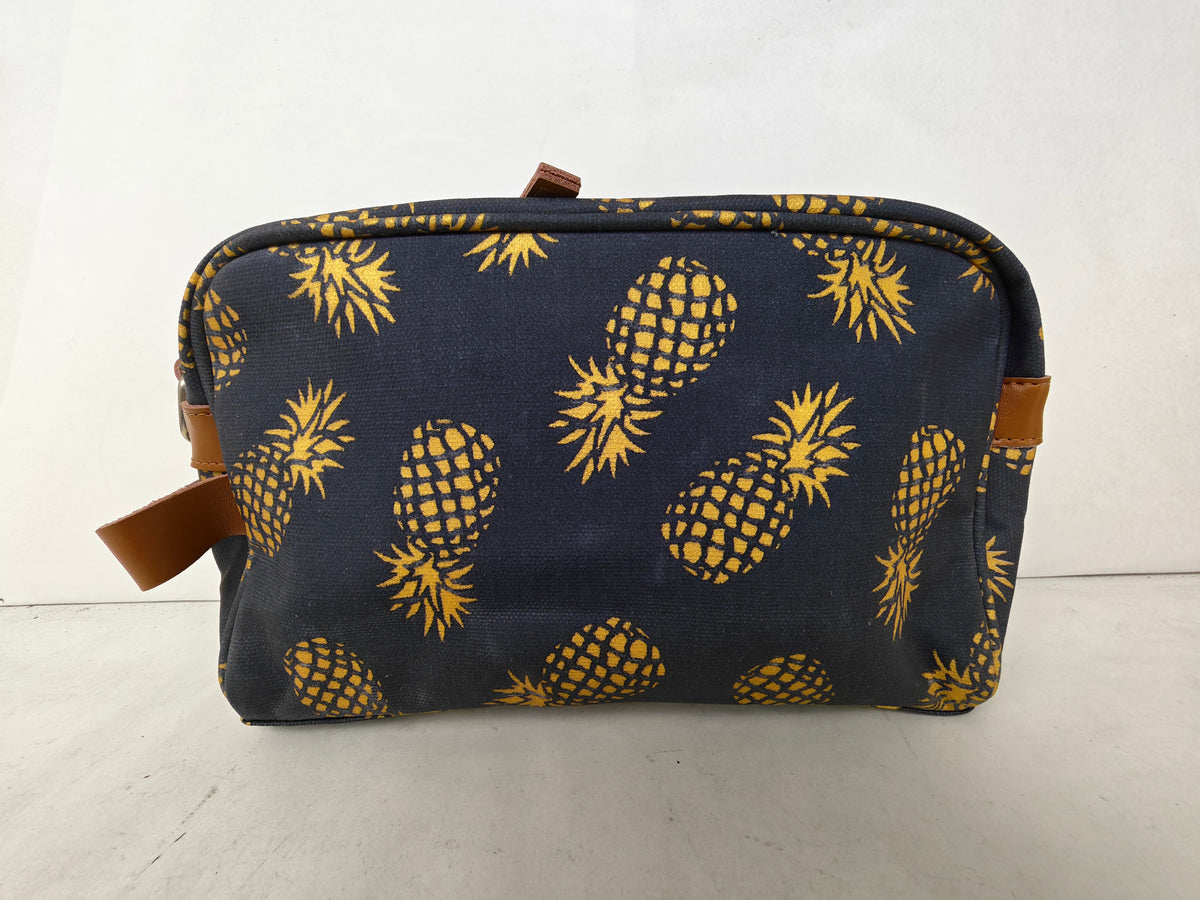 Cosmetic & Toiletry Bag - Navy with Gold Pineapple